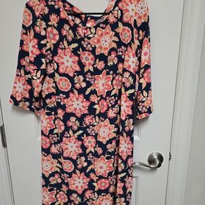 J. Jill Vibrant Floral Long Sleeve Dress - Navy and Coral